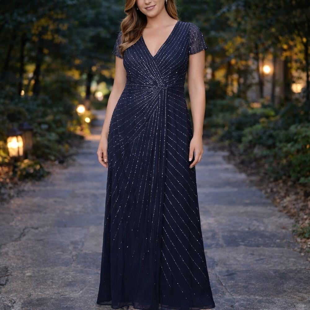 David's Bridal Beaded Short Sleeve V-Neck Dress Pleats SZ 8 NWT STYLE# WGINCL761